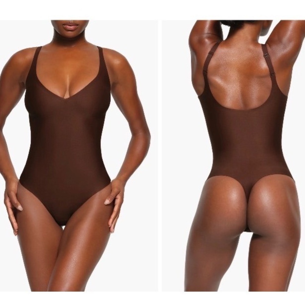 SKIMS Body Unlined Plunge Thong Bodysuit Cocoa Brown BD-THG-7118W Size 4X NEW